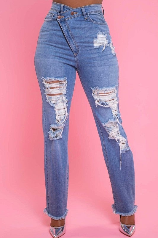 Denim High Rise Crossover Jean