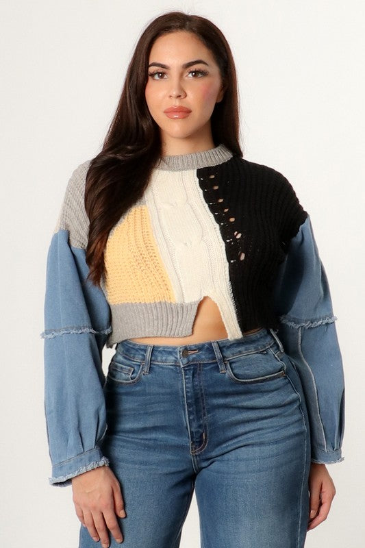 Two tone me in denim sweater