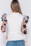 floral puff sleeve sheer shirt