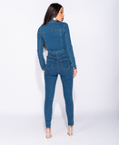 Denim Button Up Jumpsuit with Waist Tie
